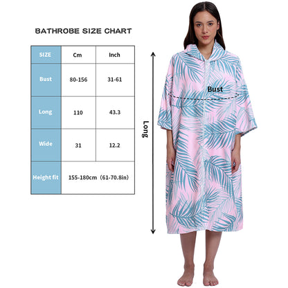 Unisex Hooded Towel Poncho Swim Parka for Adults - Pink Leaf