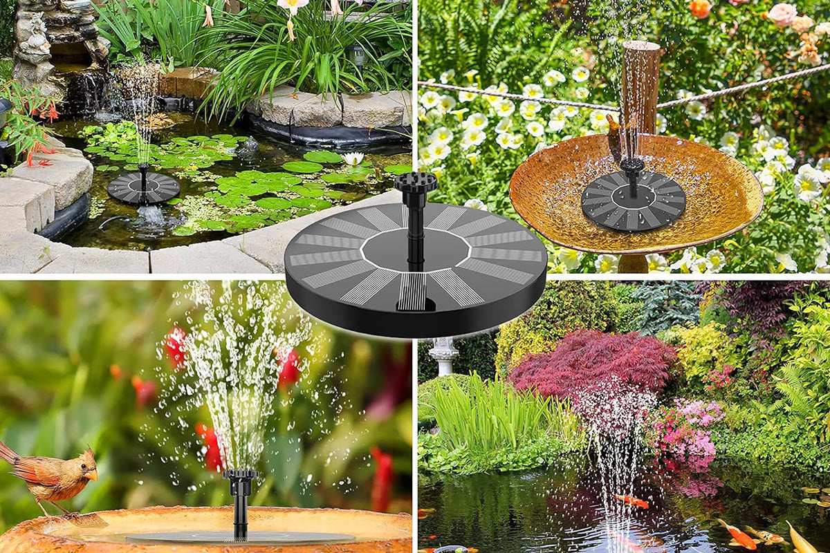 Solar Bird Bath Fountain Pump with 6 Replacement Nozzles