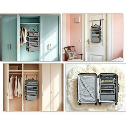 Large Hanging Travel Organizer with 4 Compartments - Grey
