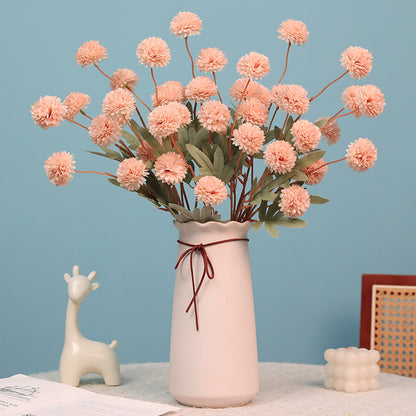 5 Pack Stem Cloth Dandelion Ball Artificial Flowers with Bendable Stems - Pink