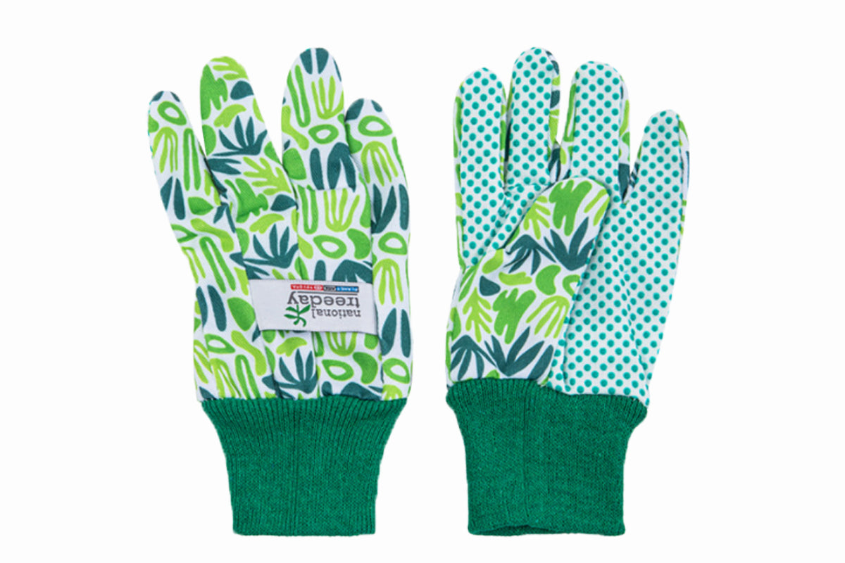 Polyester Floral Gardening Gloves Soft Breathable Yard Work Glove-Light Green