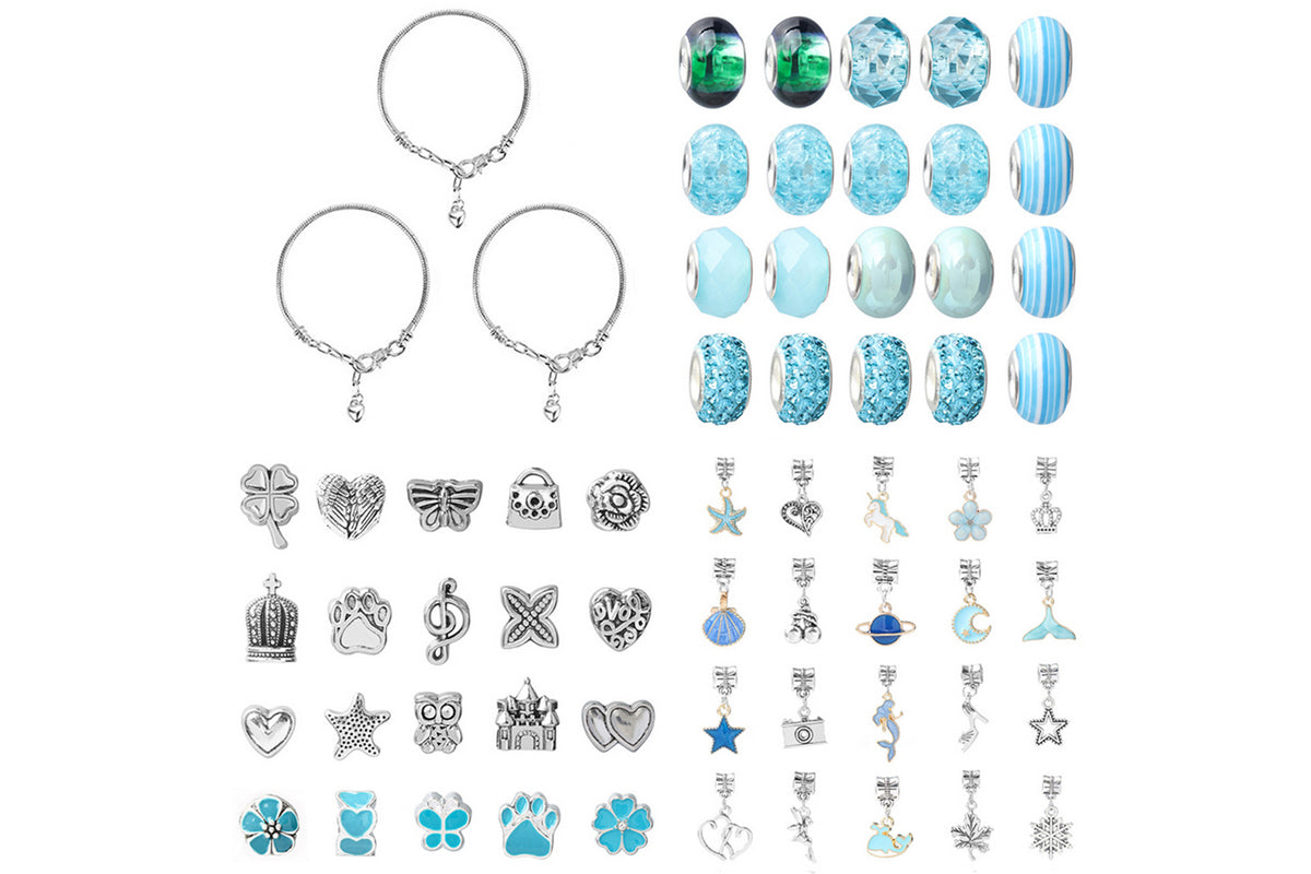 Pendant bracelet making kit includes a total of 63 pieces-Blue