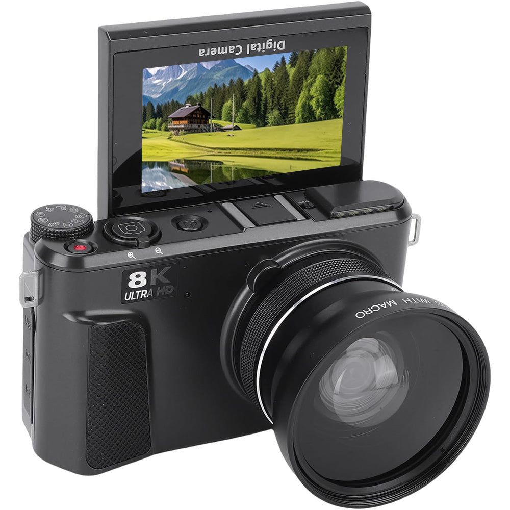 8K Digital Camera with Flip Screen and Remote Control-Black