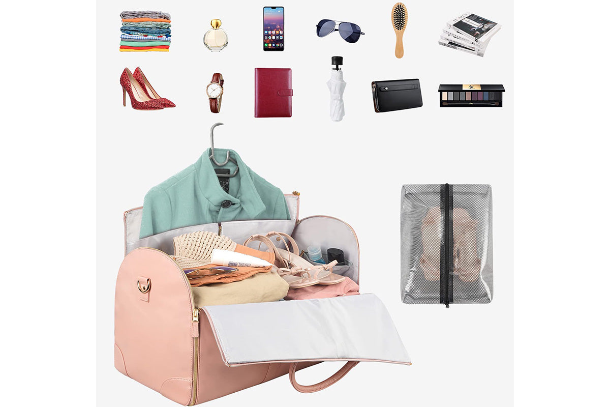 Water-Resistant Garment Duffle Bag Duffle Bag PU Leather Travel Bag -Pink