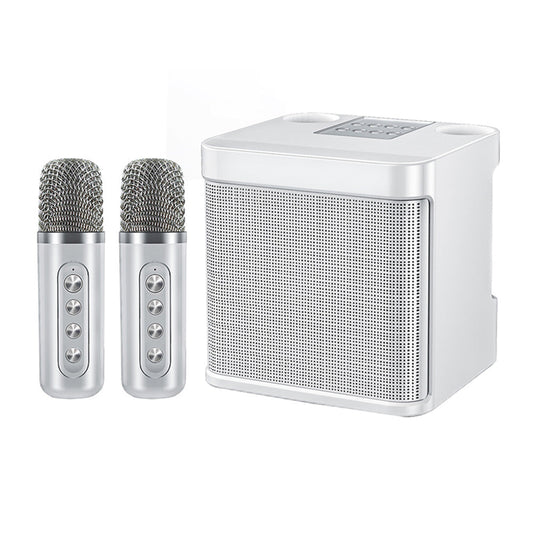 Portable Karaoke Machine with 2 Wireless Microphones Portable Bluetooth Speaker for Family Party Singing White