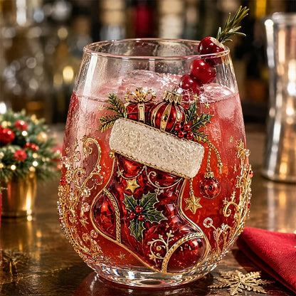 Christmas Embossed Whiskey Glass Christmas Whiskey Glass - Stocking