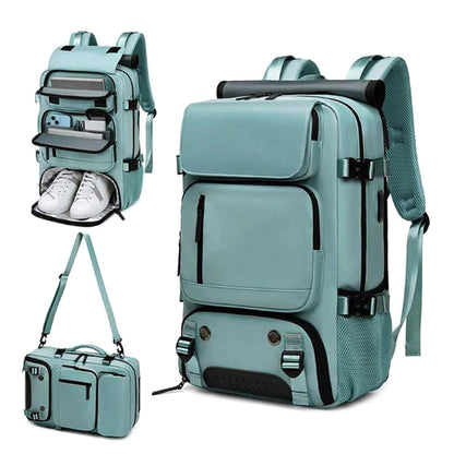 Large Travel Backpack Water Resistant Laptop Backpack Camping Rucksack With Separate Shoe Pocket Green