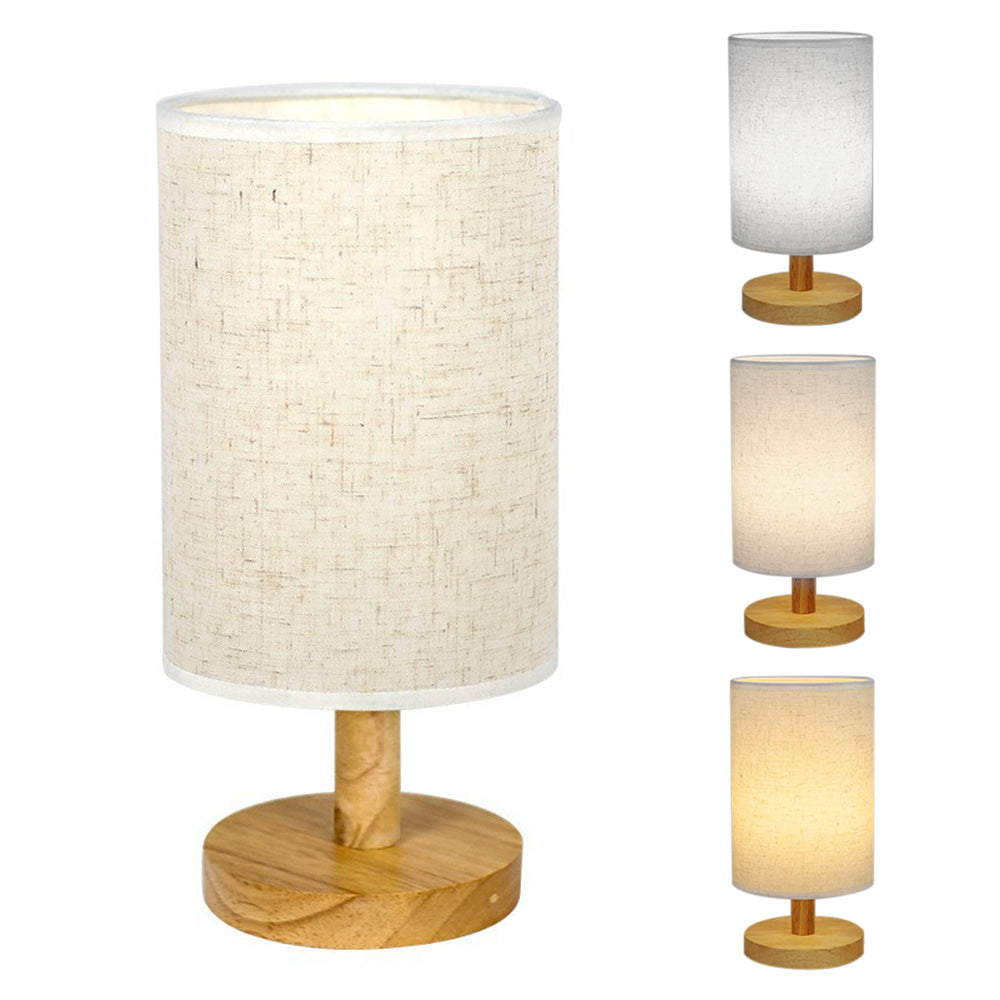 USB Powered Small Bedside Night Light Minimalist Table Lamp with Round Fabric Shade for Bedroom College Dorm White