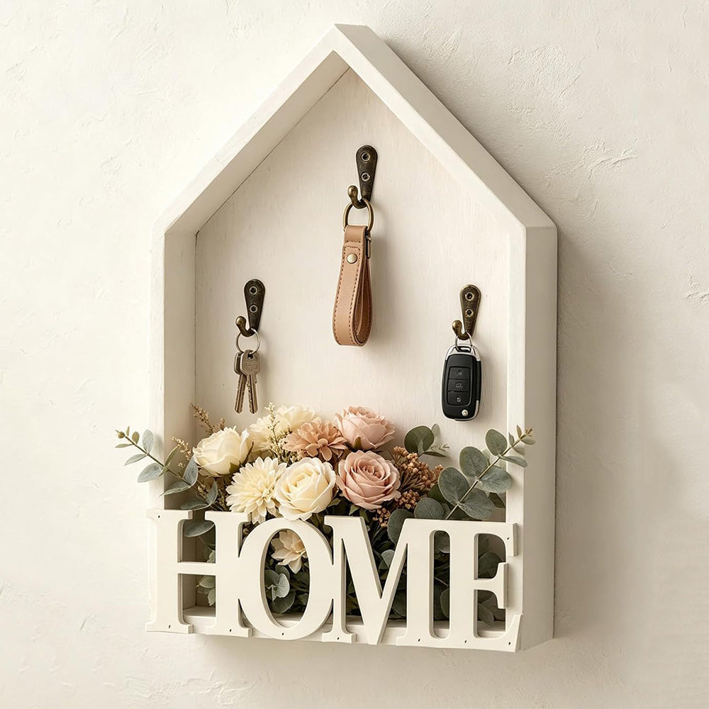 Vintage Key Holder Wall Mount with 3 Hooks Key Rack - White