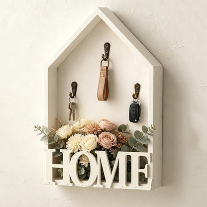 Vintage Key Holder Wall Mount with 3 Hooks Key Rack - White
