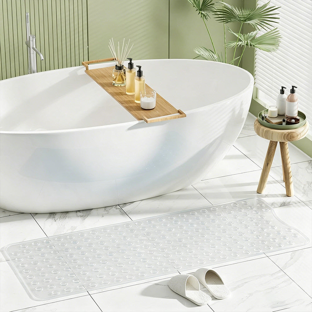 Bathtub Bubble Mat 100x40cm Non Slip Bath Mat with Drain Holes for Shower-White