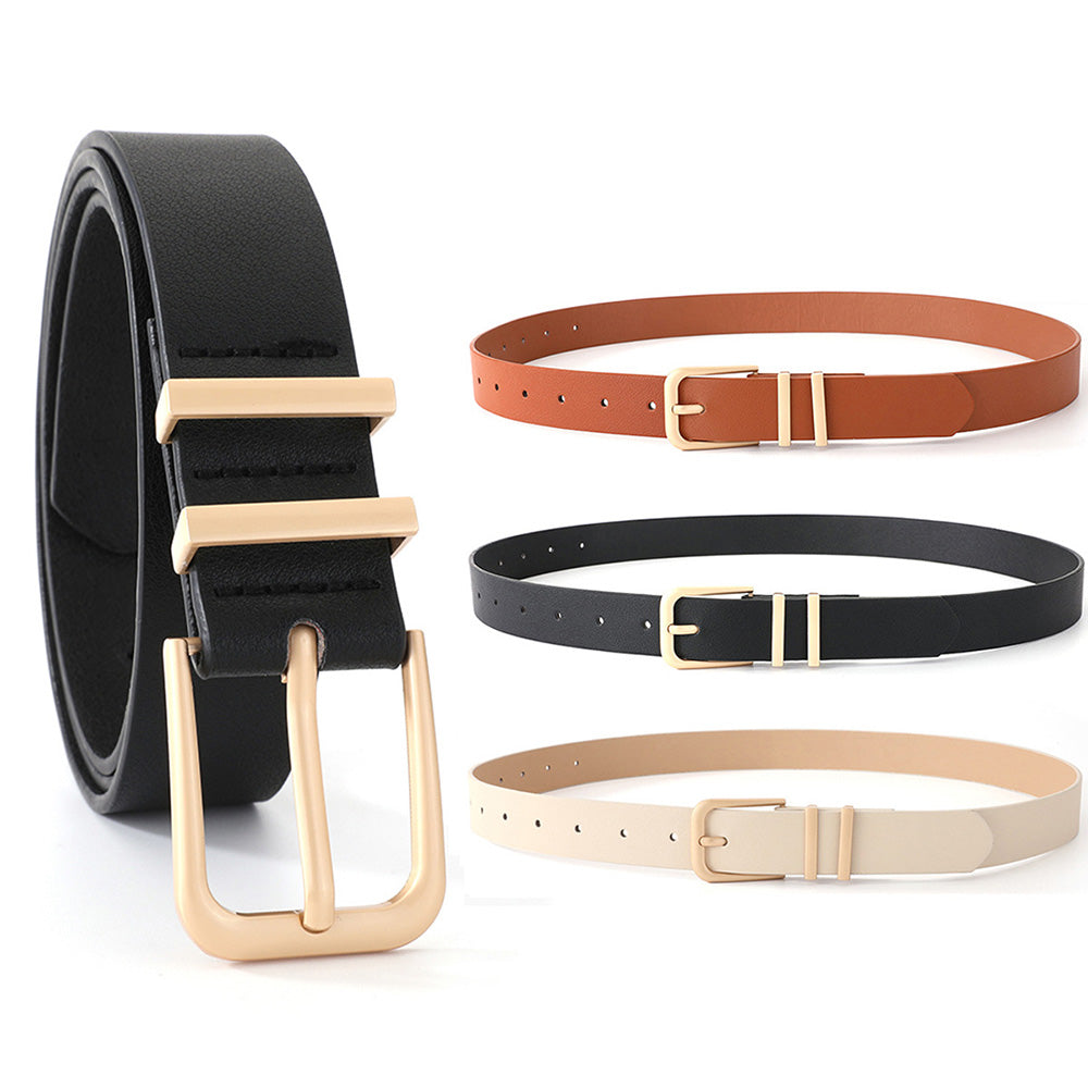Women PU Leather Waist Belt Gold Pin Buckle Casual Belt for Jeans Dress