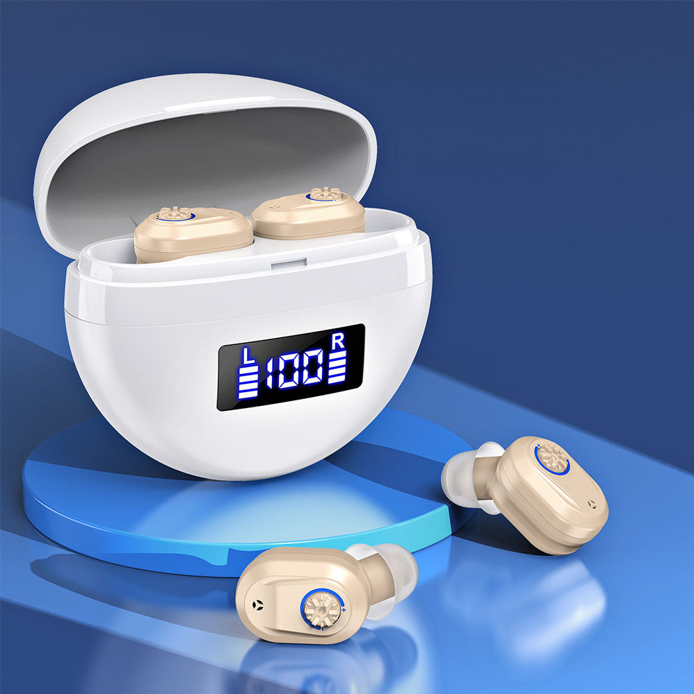 Pair of Invisible Digital Hearing Aids Rechargeable Mini Sound Enhancer Amplifier with Charging Case Style 2