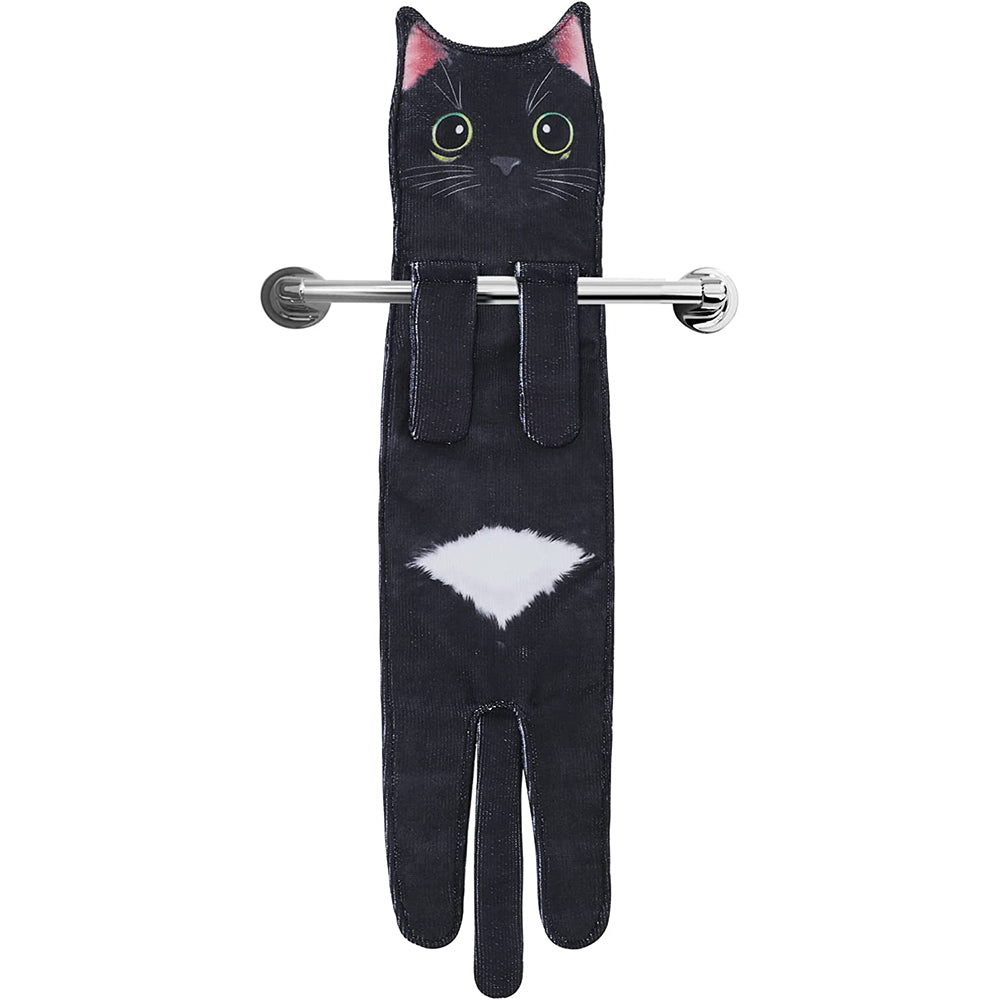 Cute Cat Quick-Dry Hanging Hand Towels Decorative for Bathroom Kitchen-Black