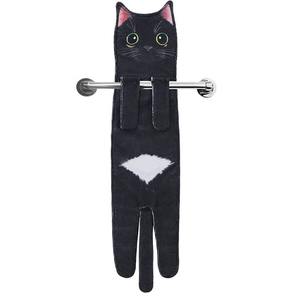 Cute Cat Quick-Dry Hanging Hand Towels Decorative for Bathroom Kitchen-Black