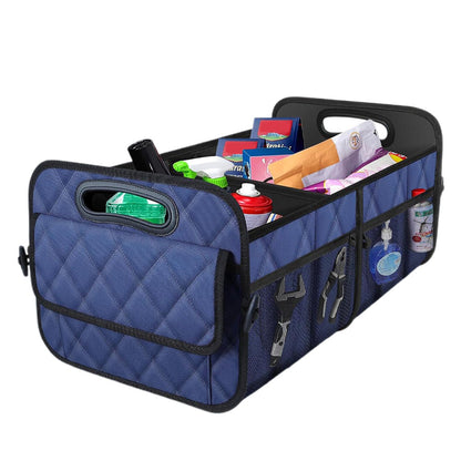 55L Foldable Car Trunk Organzier 6-Pocket Storage Box for Home Car Office Blue