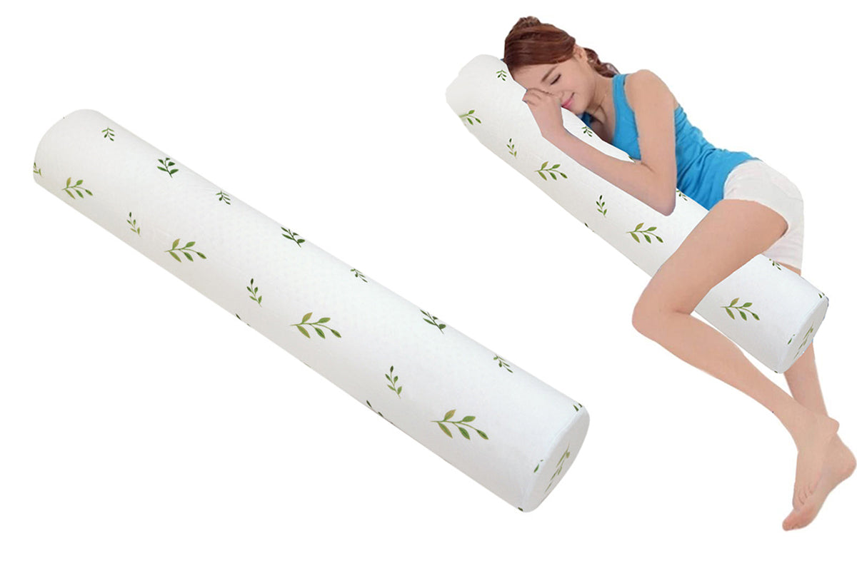 Natural Latex Body Pillow Springy Long Leg Pillow Cover Included for Sleeping-Leaf Pattern