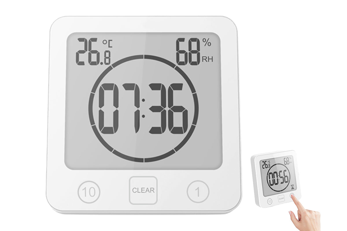 Water-Resistant Digital Bathroom Shower Clock Timer - White