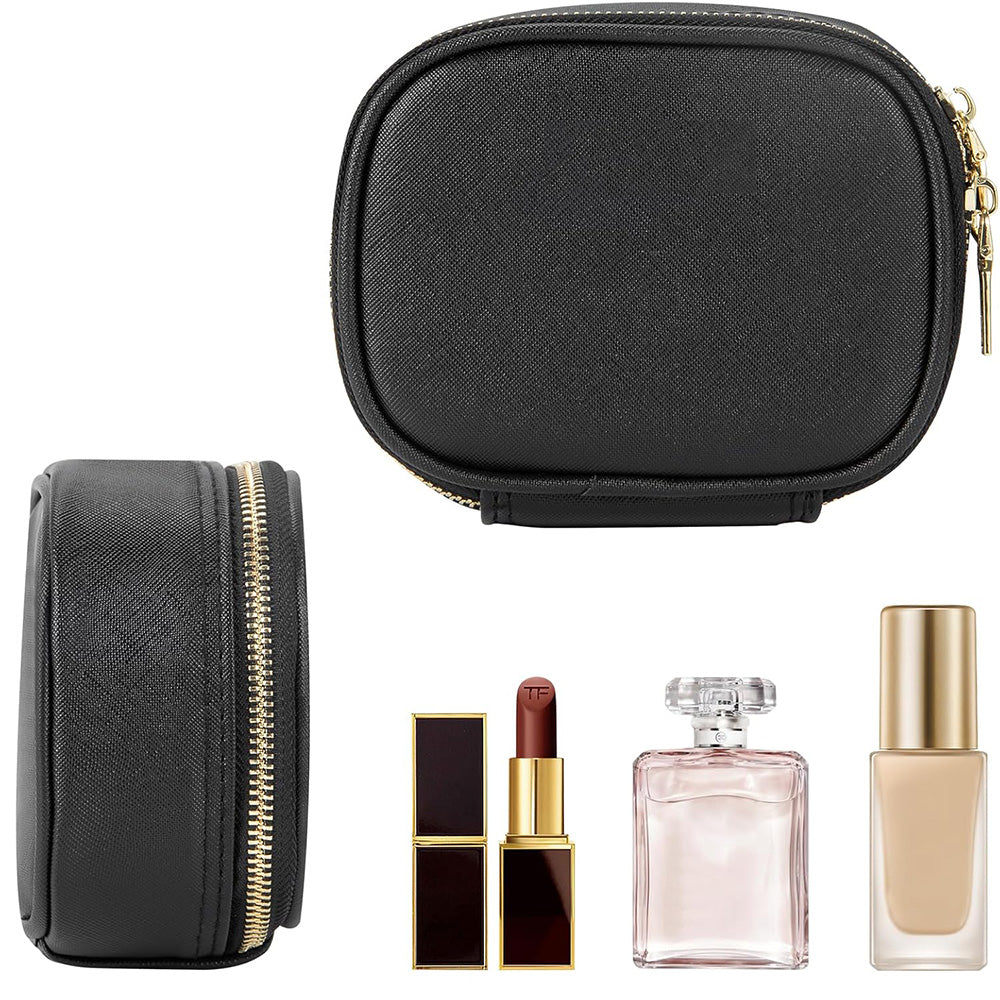Compact Makeup Bag Travel Case with Mirror and Adjustable Light Stylish for Travel Black