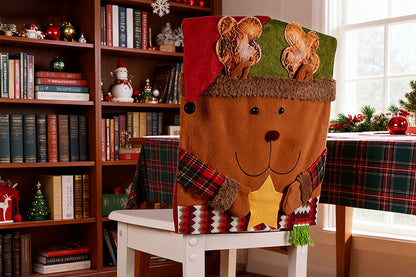 2Pcs Christmas Chair Covers with Santa Hat for Holiday Dinner Party -Reindeer