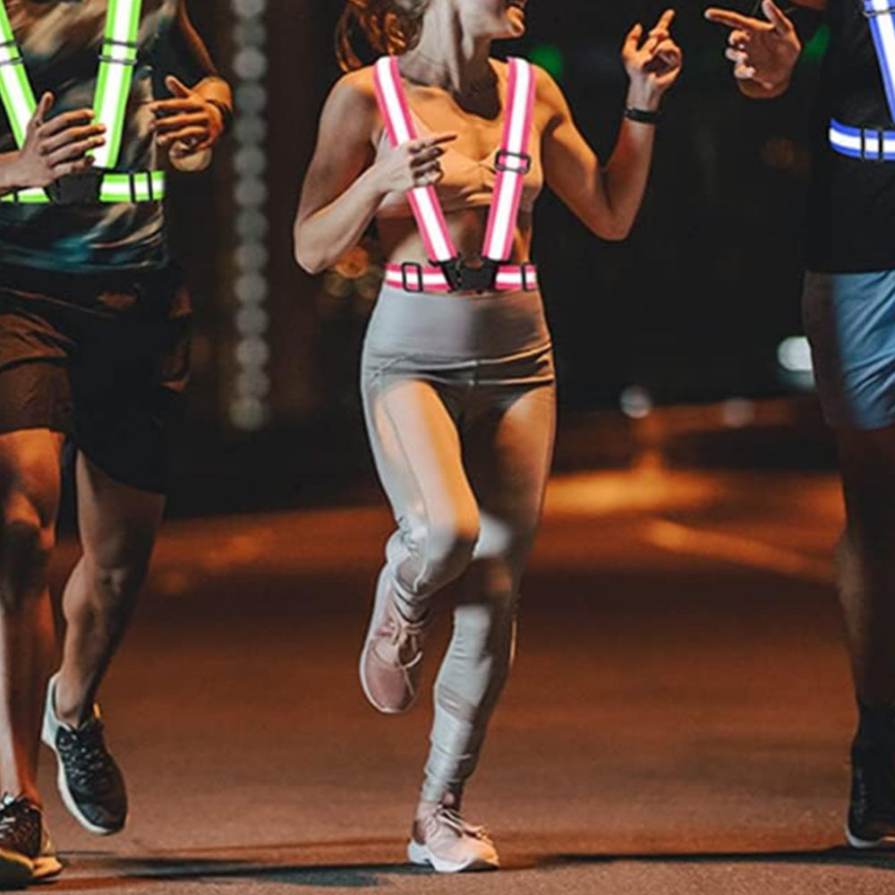 2Pcs Adjustable Reflective Vests and 4 Bands High-Visibility Elastic Gear for Night Running Cycling Pink