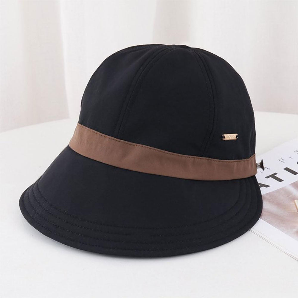 Womens Wide Brim Ponytail Sun Hat Breathable Beach Cap - Black