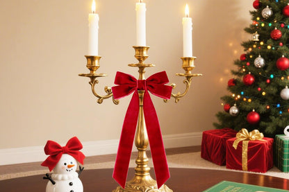 12Pcs Velvet Ribbon Bows for Christmas Tree Vintage Rustic Craft Bows-Red