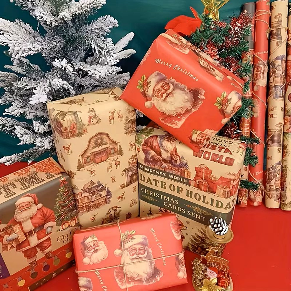 10 Sheet Christmas Gift Wrapping Paper Set Retro Christmas Wrapping Paper