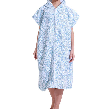 Adult Hooded Zip Up Swim Changing Robe Microfiber Beach Towel Poncho - Paisley Pattern