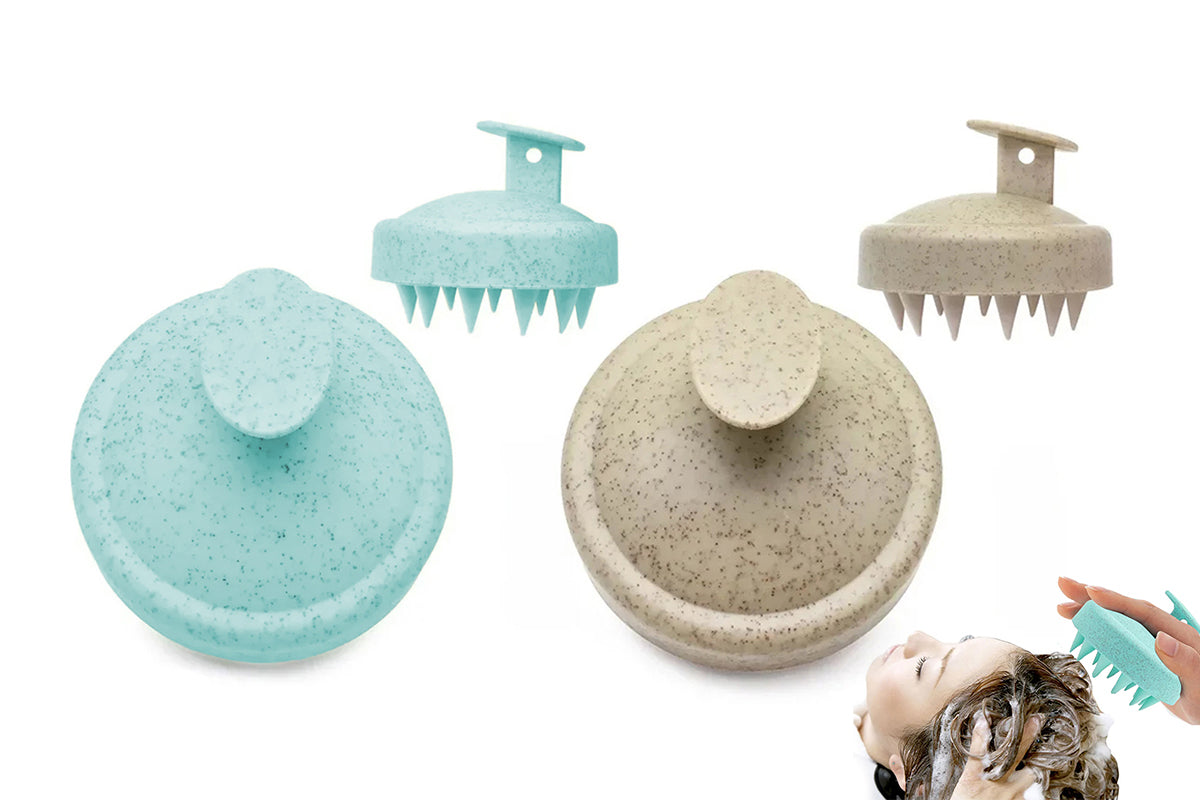 2Pcs Scalp Massager Shampoo Brush Plastic Shower Head Dandruff Comb shampoo exfoliator-Green And Khaki