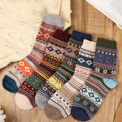 5 Pairs of Vintage Winter Socks Soft Warm Thick Crew Socks for Men Women Style 3