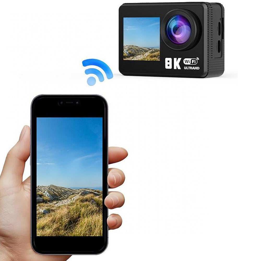 8K 30FPS Action Camera with Waterproof Case Dual Screens and EIS Stabilization