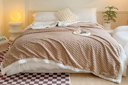 Fluffy Fleece Comforter Soft Warm Winter Jacquard Throw Blanket for Couch Bed -Khaki