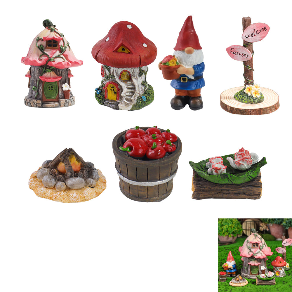 7pcs Fairy Garden Miniature Decoration Micro Landscape Ornaments DIY Fairy Garden Kits Accessories for Outdoor Indoor-Each of Style