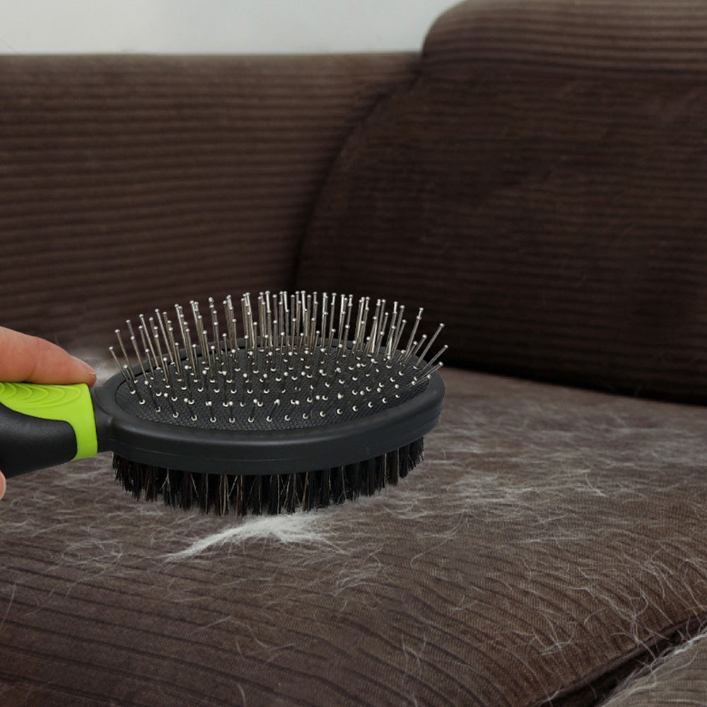 2 Pack Pet Grooming Brush Set Deshedding Double Sided Comb Massage Brush for Cats Dogs Horses-Green