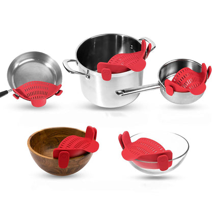 Clip-On Silicone Kitchen Strainer ââ‚?For Pasta  Noodles  Vegetables  Fruit Red