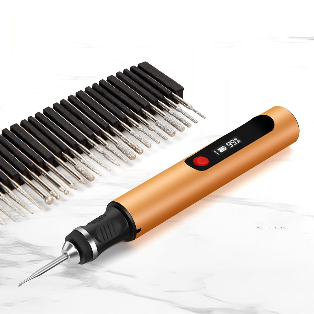 Electric Engraving Pen with 30 Bits 3-Speed Adjust Engraving Pen for Metal Wood Glass-Gold
