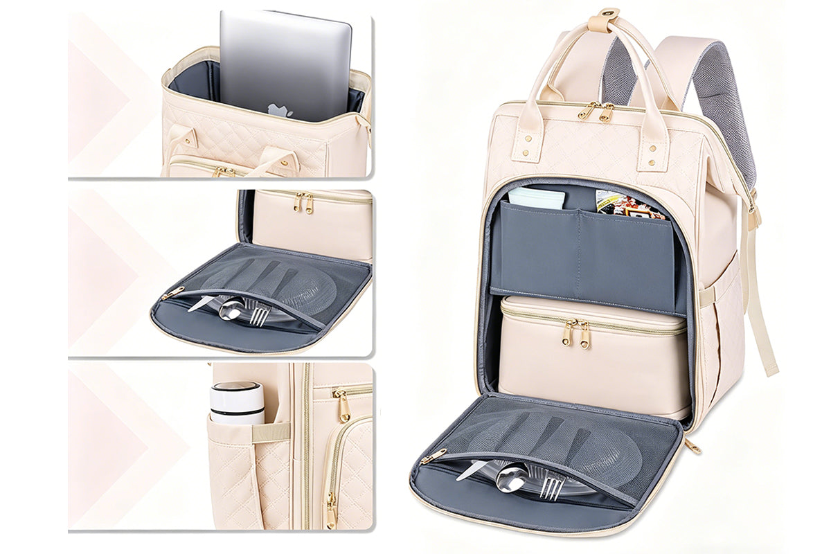 2-in-1 Laptop Lunch Backpack - Beige