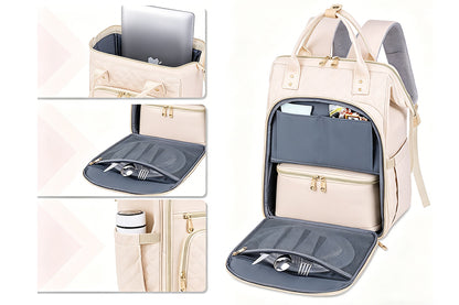 2-in-1 Laptop Lunch Backpack - Beige