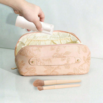 Travel Makeup Bags Wide Open Cosmetic Organizer Bag Toiletry Bag Pink