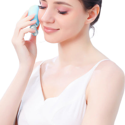 Electric Facial Cleansing Scrubber Rechargeable Silicone Face Deep Cleaning Brush with 5 Cleansing Modes Light Blue