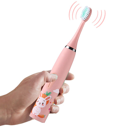 Kids Cartoon Electric Toothbrush Rechargeable Speed Control Toothbrush with 6 Replacement Heads Pink