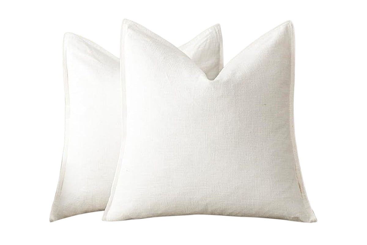 2Pcs Linen Plain Solid Colour Cushion Cover Decorative Pillow Case-White