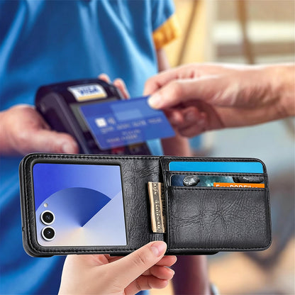 PU Wallet Card Holder Case for Samsung Galaxy Z Flip 6 7 8 with Stand - Black