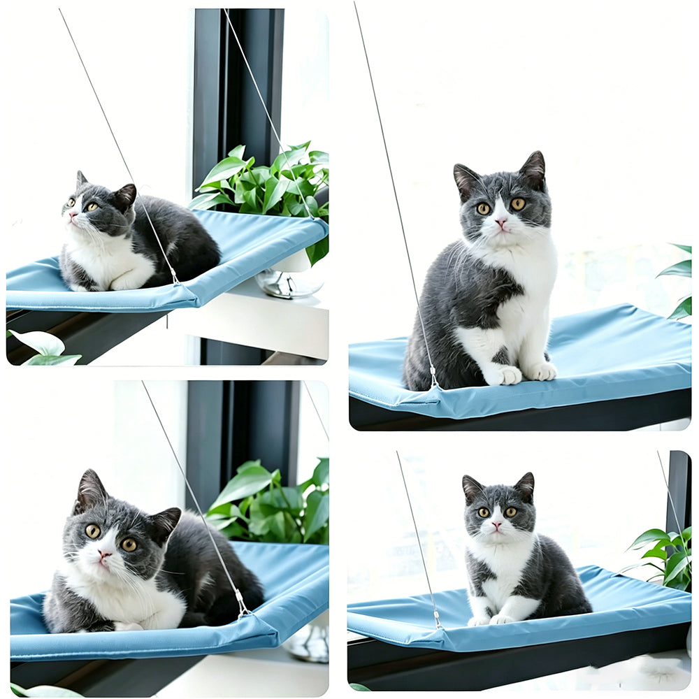 Strong Suction Cup Cat Window Hammock Breathable Mesh Cat Bed for Glass Window-Blue