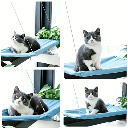 Strong Suction Cup Cat Window Hammock Breathable Mesh Cat Bed for Glass Window-Blue