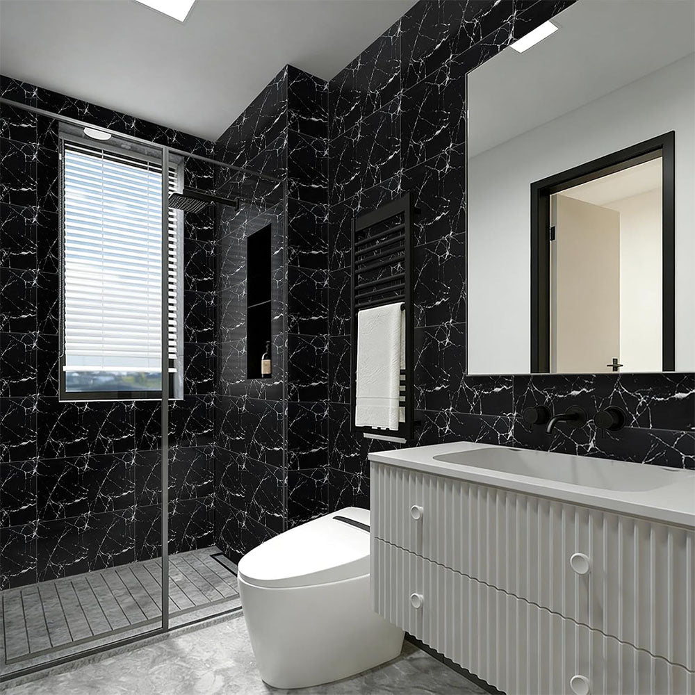 10Pcs Self Adhesive PVC Wall Tiles- Black