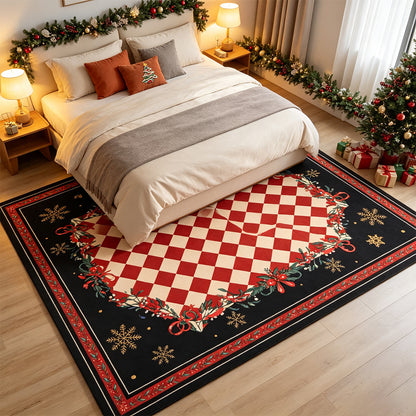 Christmas Plaid Short Pile Rug with Non Slip Rubber Backing - Snowflake