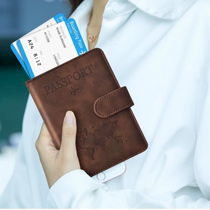 Passport Holder RFID Blocking Leather Cover Wallet With Magnetic Closure For Travel Essentials-Coffee