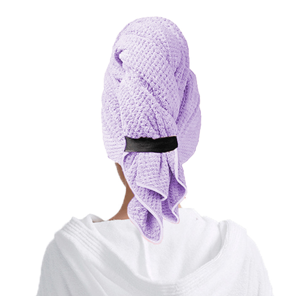 Microfiber Hair Drying Towel Hair Turbans with Elastic Strap Purple